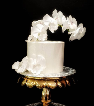 Single Tiered White Orchid Wedding Cake